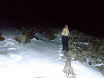 Trekking in the dark before morning Trekking in the dark before morning